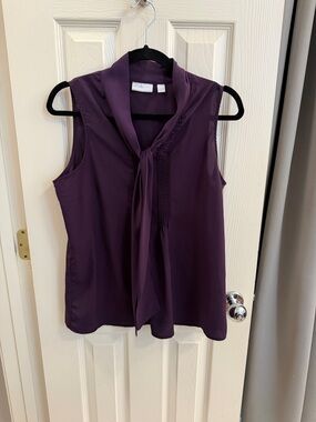 New York & Company Plum Tie-Neck Sleeveless Blouse